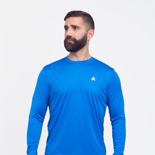 Wordmark Performance Royal Blue LS Tee