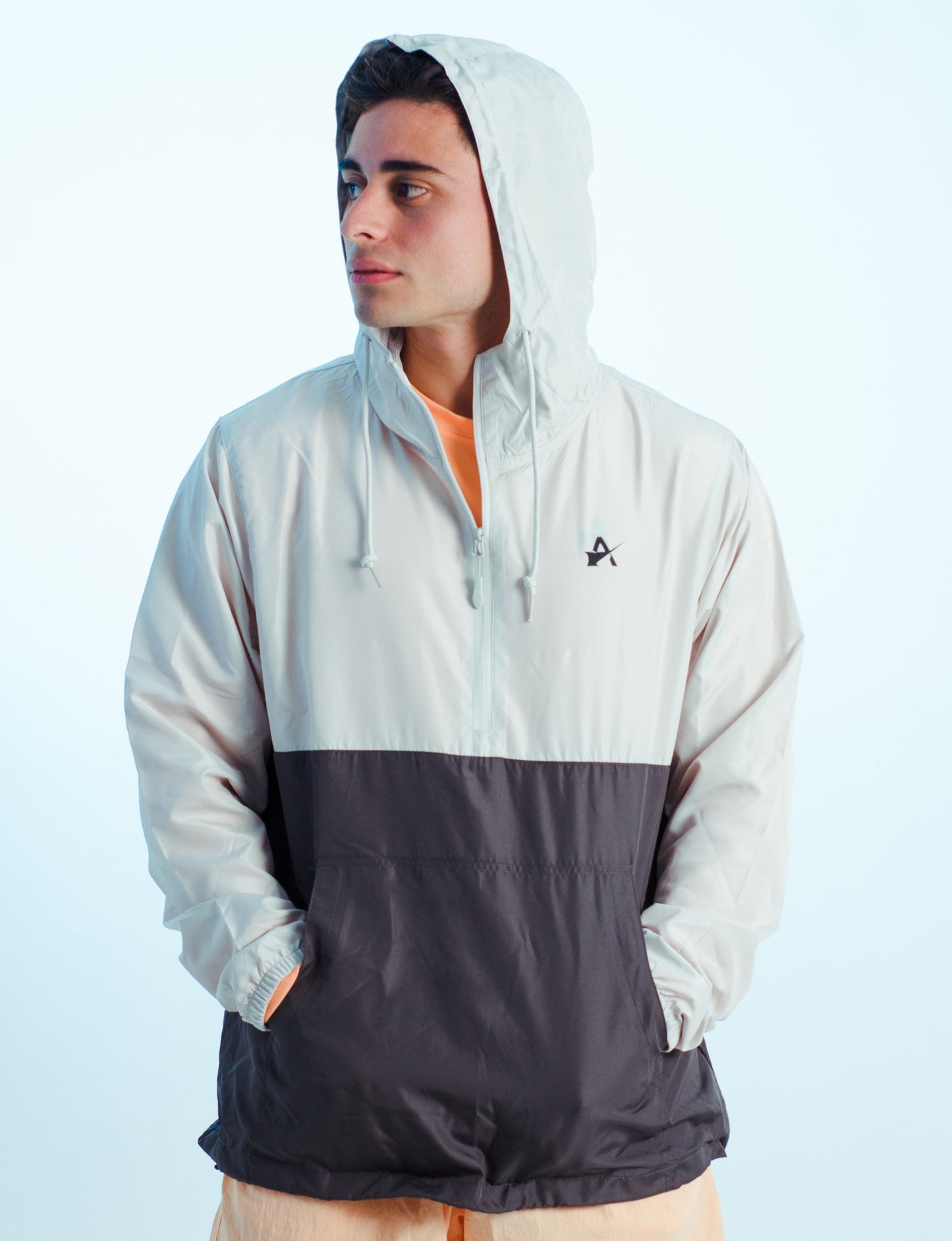 White/Grey Pullover Windbreaker