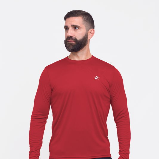 Wordmark Performance Red LS Tee
