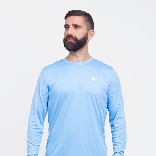 Wordmark Performance Powder Blue LS Tee